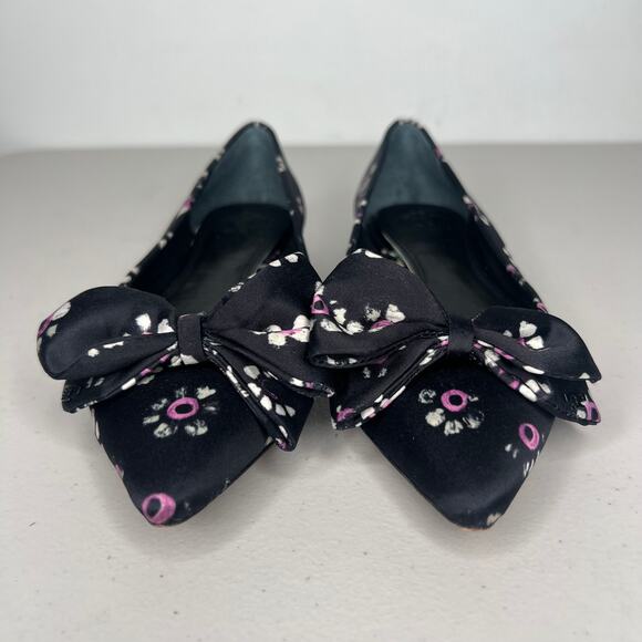 Tory Burch Black Rosalind Bow Floral Pointed Ballet Flats Size 5 - Picture 7 of 8
